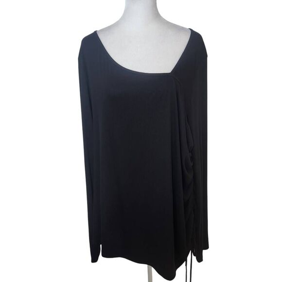 Lush Black Ribbed Knit Top with Drawstring Ruching Size 3X Plus Size Black Top - Picture 1 of 9